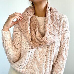 Pink Cable Knit Chunky Infinity Winter Cowl Scarf